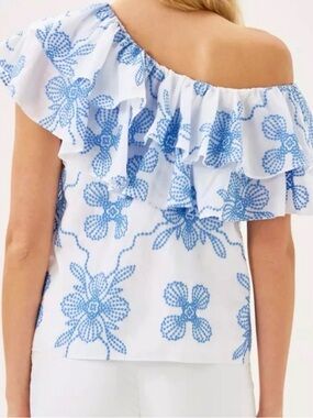 NWT Lilly Pulitzer TRIXIE RUFFLE TOP *Blue Al Fresco MSRP $158 NWT sz XL